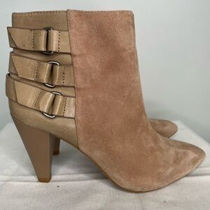 Gianni Bini Booties Suede Strap Detail
Tan 
5.5